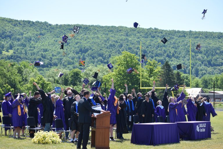 students throwing hats at graduation