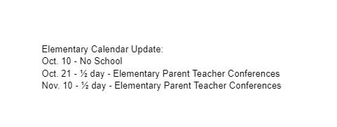 Elementary Calendar Update