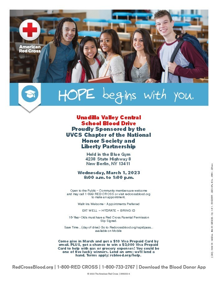 UVCS Chapter of the National Honor Society and Liberty Partnership are hosting a blood drive!